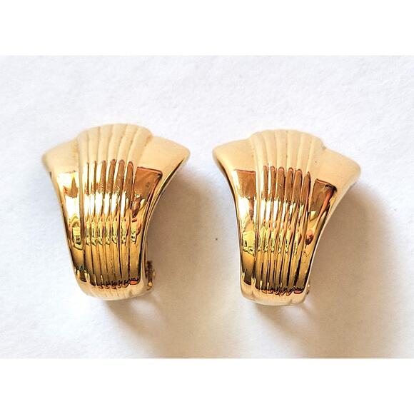 Vintage Signed Kenneth J Lane Art Deco Gold Earrings Clip On Gift for Her KJL - Picture 2 of 6